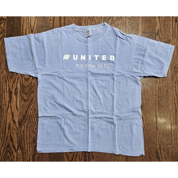 Vintage DELTA It's Time To Fly T Shirt Size L Blue - Picture 1 of 8